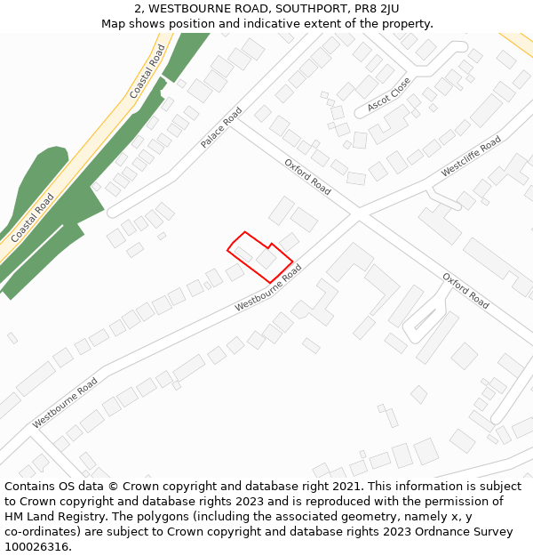 2, WESTBOURNE ROAD, SOUTHPORT, PR8 2JU: Location map and indicative extent of plot