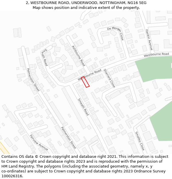 2, WESTBOURNE ROAD, UNDERWOOD, NOTTINGHAM, NG16 5EG: Location map and indicative extent of plot