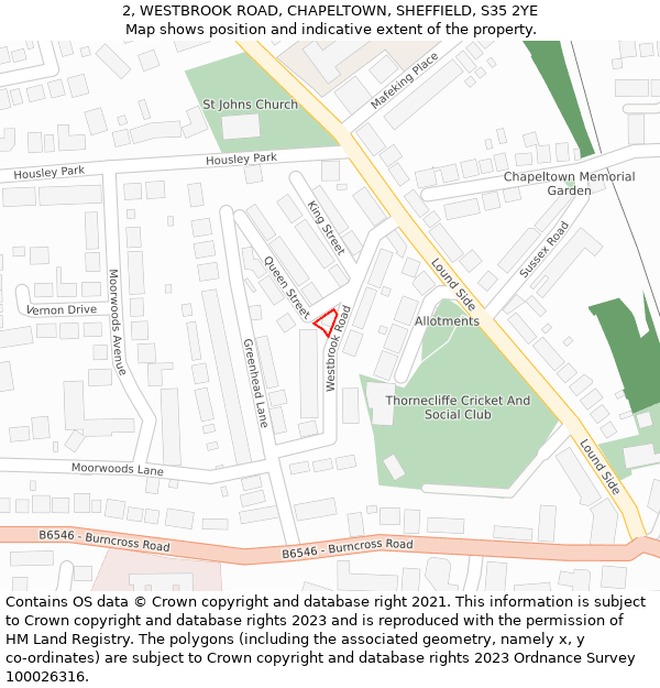2, WESTBROOK ROAD, CHAPELTOWN, SHEFFIELD, S35 2YE: Location map and indicative extent of plot