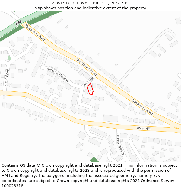 2, WESTCOTT, WADEBRIDGE, PL27 7HG: Location map and indicative extent of plot