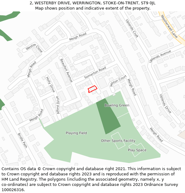 2, WESTERBY DRIVE, WERRINGTON, STOKE-ON-TRENT, ST9 0JL: Location map and indicative extent of plot