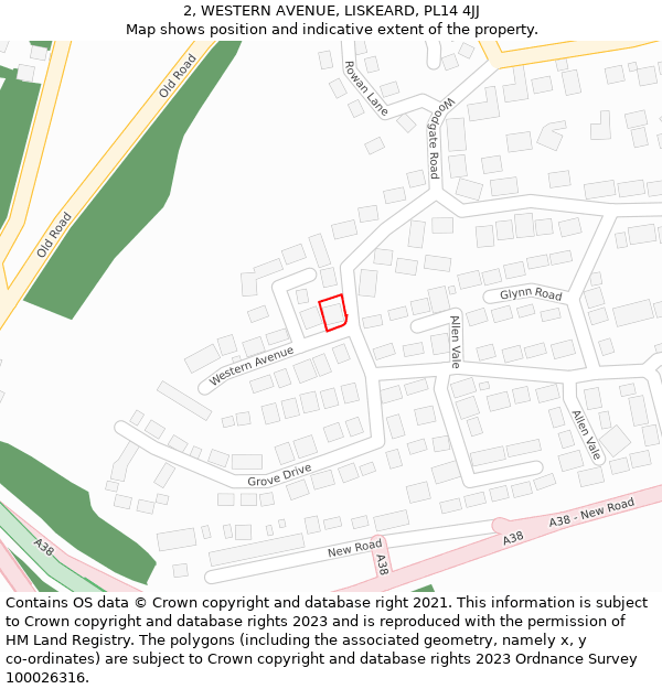 2, WESTERN AVENUE, LISKEARD, PL14 4JJ: Location map and indicative extent of plot