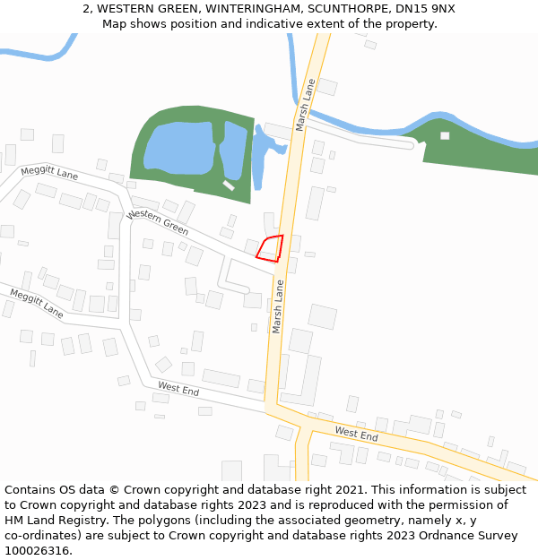 2, WESTERN GREEN, WINTERINGHAM, SCUNTHORPE, DN15 9NX: Location map and indicative extent of plot