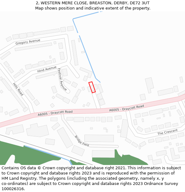 2, WESTERN MERE CLOSE, BREASTON, DERBY, DE72 3UT: Location map and indicative extent of plot