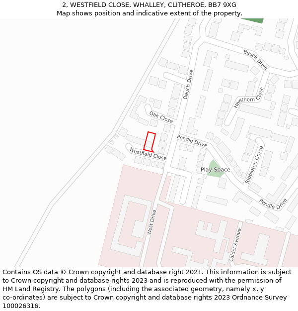 2, WESTFIELD CLOSE, WHALLEY, CLITHEROE, BB7 9XG: Location map and indicative extent of plot