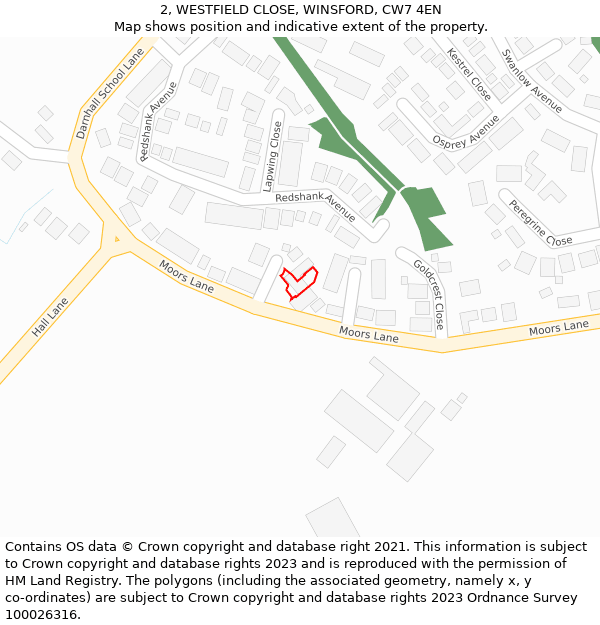 2, WESTFIELD CLOSE, WINSFORD, CW7 4EN: Location map and indicative extent of plot