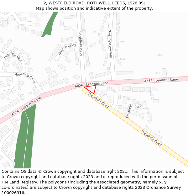 2, WESTFIELD ROAD, ROTHWELL, LEEDS, LS26 0SJ: Location map and indicative extent of plot