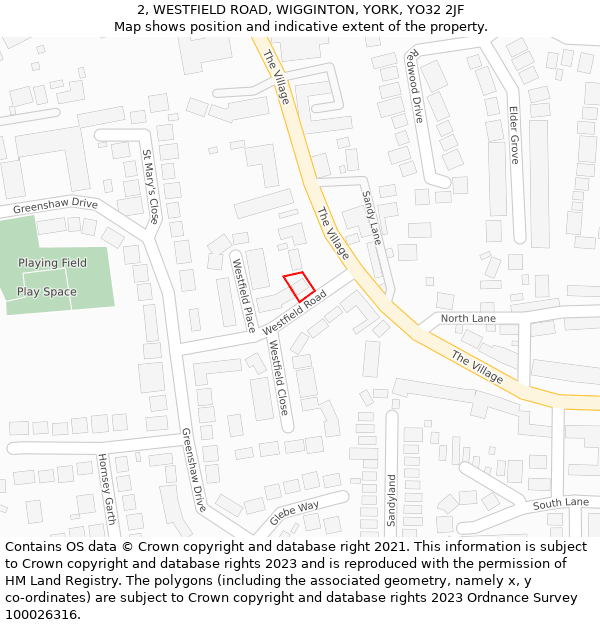 2, WESTFIELD ROAD, WIGGINTON, YORK, YO32 2JF: Location map and indicative extent of plot