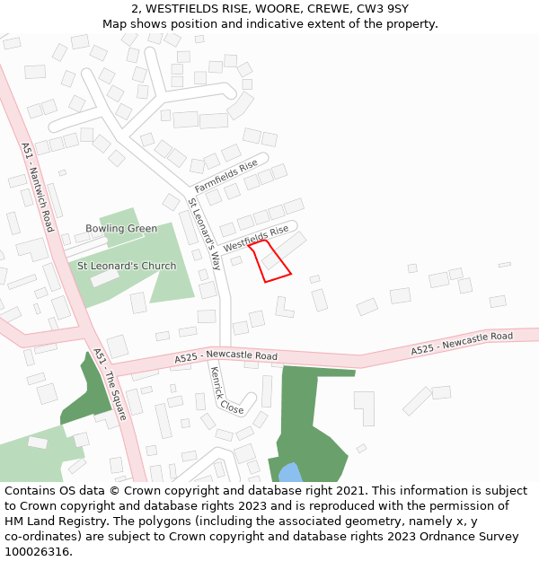 2, WESTFIELDS RISE, WOORE, CREWE, CW3 9SY: Location map and indicative extent of plot