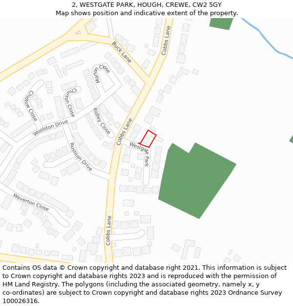 2, WESTGATE PARK, HOUGH, CREWE, CW2 5GY: Location map and indicative extent of plot