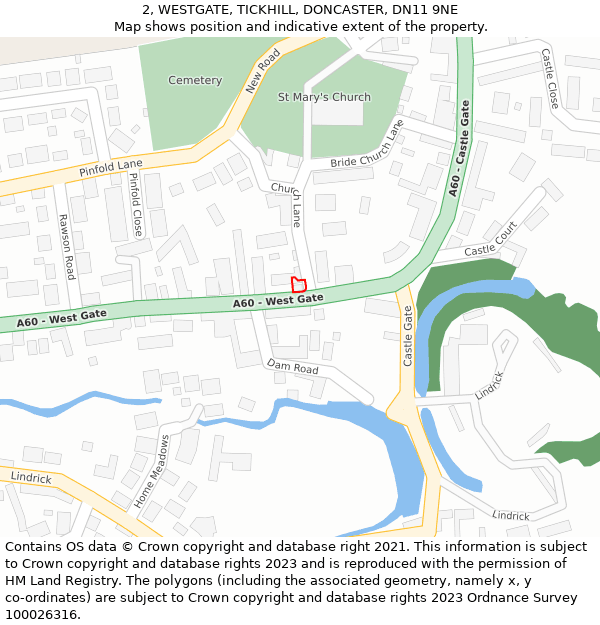 2, WESTGATE, TICKHILL, DONCASTER, DN11 9NE: Location map and indicative extent of plot