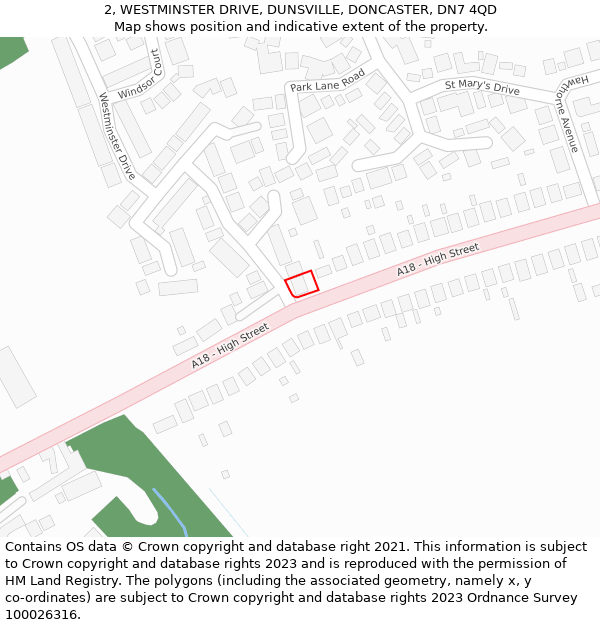 2, WESTMINSTER DRIVE, DUNSVILLE, DONCASTER, DN7 4QD: Location map and indicative extent of plot