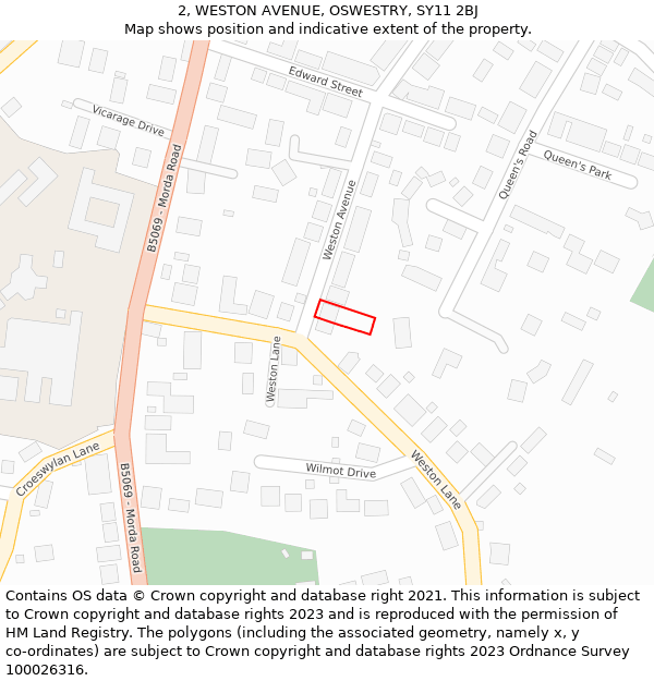 2, WESTON AVENUE, OSWESTRY, SY11 2BJ: Location map and indicative extent of plot