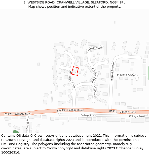 2, WESTSIDE ROAD, CRANWELL VILLAGE, SLEAFORD, NG34 8FL: Location map and indicative extent of plot