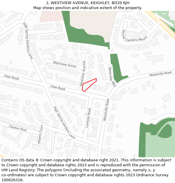2, WESTVIEW AVENUE, KEIGHLEY, BD20 6JH: Location map and indicative extent of plot