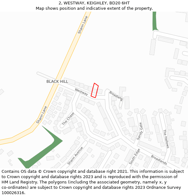 2, WESTWAY, KEIGHLEY, BD20 6HT: Location map and indicative extent of plot