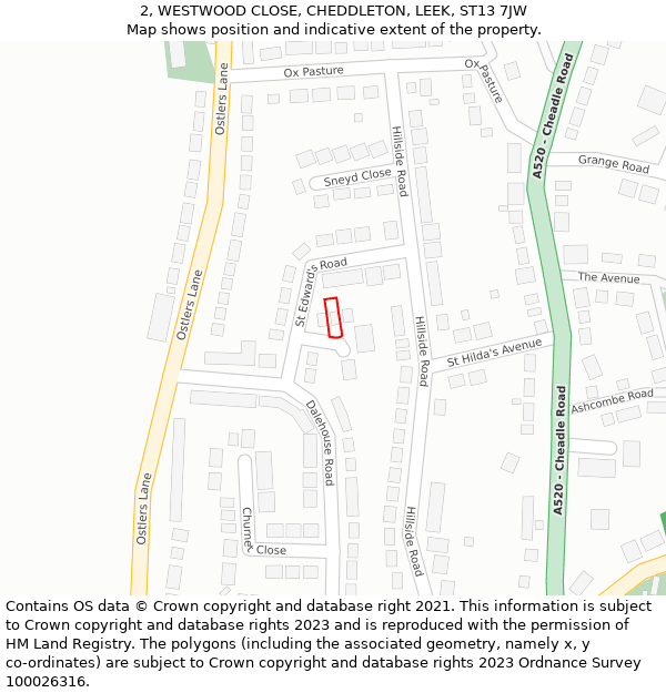 2, WESTWOOD CLOSE, CHEDDLETON, LEEK, ST13 7JW: Location map and indicative extent of plot