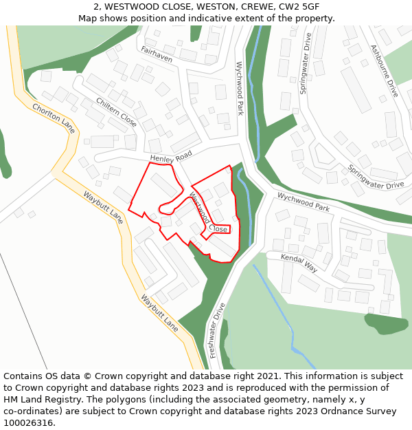 2, WESTWOOD CLOSE, WESTON, CREWE, CW2 5GF: Location map and indicative extent of plot