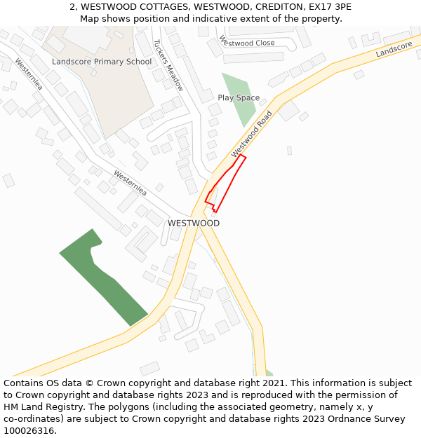 2, WESTWOOD COTTAGES, WESTWOOD, CREDITON, EX17 3PE: Location map and indicative extent of plot