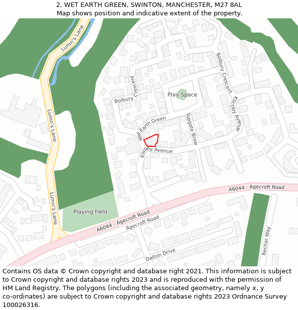 2, WET EARTH GREEN, SWINTON, MANCHESTER, M27 8AL: Location map and indicative extent of plot