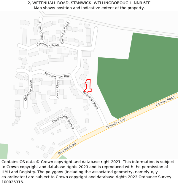 2, WETENHALL ROAD, STANWICK, WELLINGBOROUGH, NN9 6TE: Location map and indicative extent of plot
