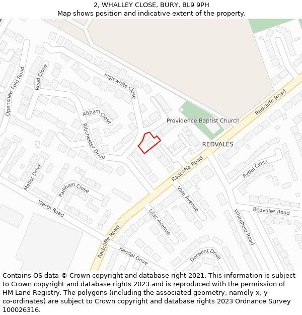 2, WHALLEY CLOSE, BURY, BL9 9PH: Location map and indicative extent of plot