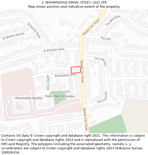 2, WHARFEDALE DRIVE, OTLEY, LS21 2FE: Location map and indicative extent of plot