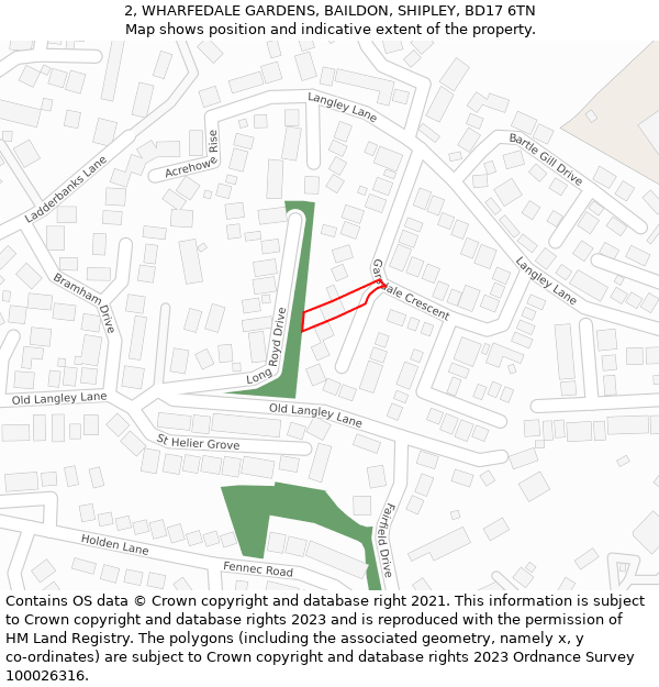 2, WHARFEDALE GARDENS, BAILDON, SHIPLEY, BD17 6TN: Location map and indicative extent of plot