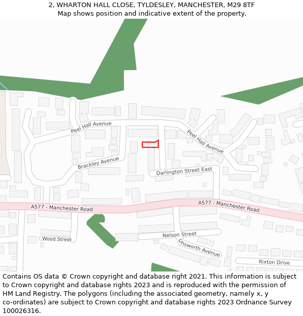 2, WHARTON HALL CLOSE, TYLDESLEY, MANCHESTER, M29 8TF: Location map and indicative extent of plot