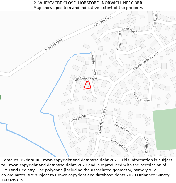 2, WHEATACRE CLOSE, HORSFORD, NORWICH, NR10 3RR: Location map and indicative extent of plot