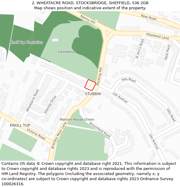 2, WHEATACRE ROAD, STOCKSBRIDGE, SHEFFIELD, S36 2GB: Location map and indicative extent of plot