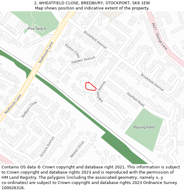 2, WHEATFIELD CLOSE, BREDBURY, STOCKPORT, SK6 1EW: Location map and indicative extent of plot