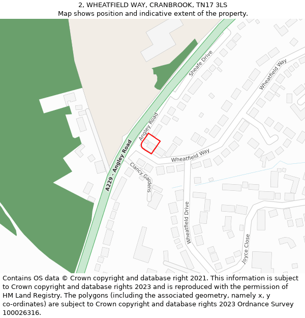 2, WHEATFIELD WAY, CRANBROOK, TN17 3LS: Location map and indicative extent of plot