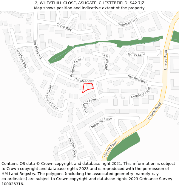 2, WHEATHILL CLOSE, ASHGATE, CHESTERFIELD, S42 7JZ: Location map and indicative extent of plot