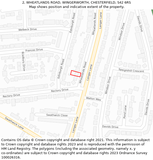 2, WHEATLANDS ROAD, WINGERWORTH, CHESTERFIELD, S42 6RS: Location map and indicative extent of plot