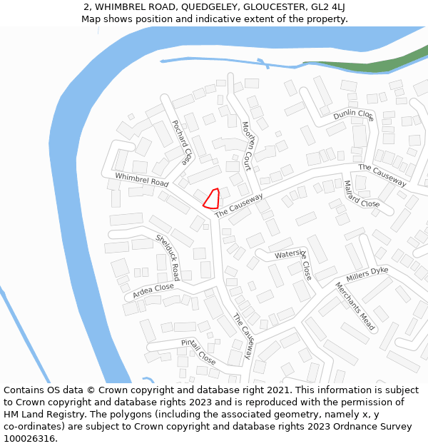 2, WHIMBREL ROAD, QUEDGELEY, GLOUCESTER, GL2 4LJ: Location map and indicative extent of plot