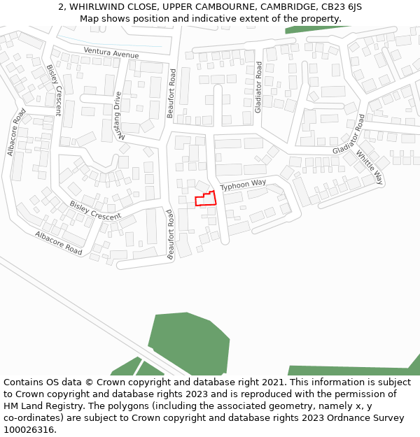 2, WHIRLWIND CLOSE, UPPER CAMBOURNE, CAMBRIDGE, CB23 6JS: Location map and indicative extent of plot