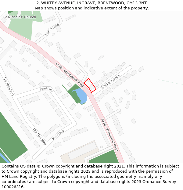 2, WHITBY AVENUE, INGRAVE, BRENTWOOD, CM13 3NT: Location map and indicative extent of plot
