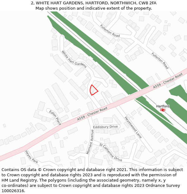 2, WHITE HART GARDENS, HARTFORD, NORTHWICH, CW8 2FA: Location map and indicative extent of plot