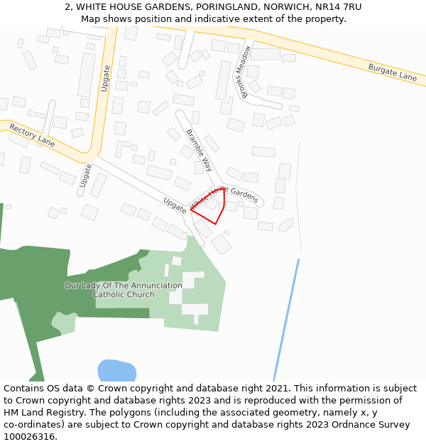 2, WHITE HOUSE GARDENS, PORINGLAND, NORWICH, NR14 7RU: Location map and indicative extent of plot