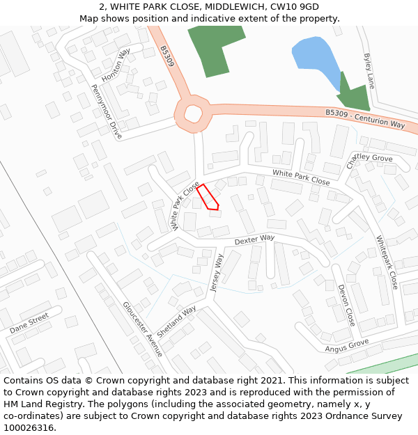 2, WHITE PARK CLOSE, MIDDLEWICH, CW10 9GD: Location map and indicative extent of plot