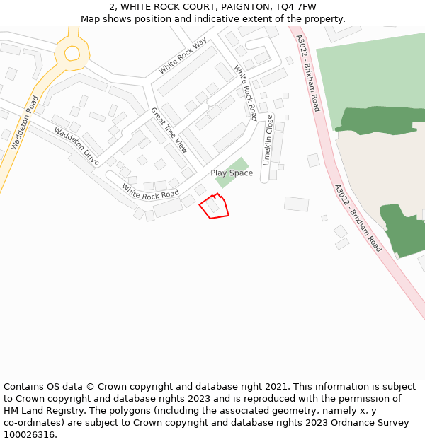 2, WHITE ROCK COURT, PAIGNTON, TQ4 7FW: Location map and indicative extent of plot