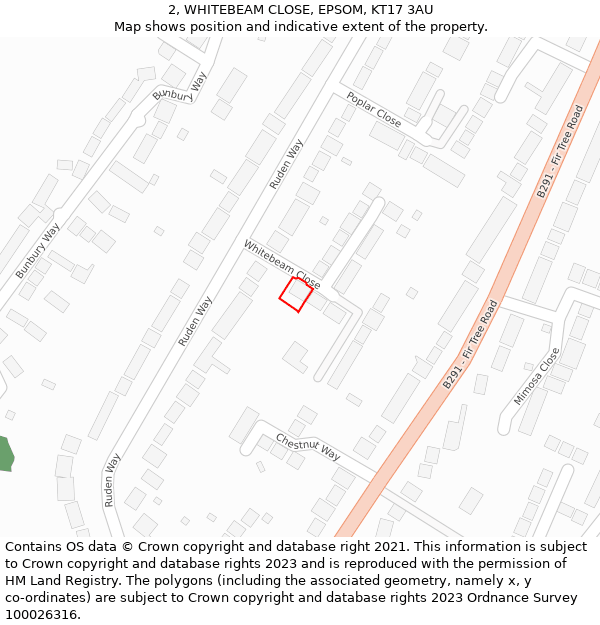 2, WHITEBEAM CLOSE, EPSOM, KT17 3AU: Location map and indicative extent of plot