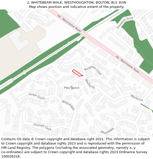 2, WHITEBEAM WALK, WESTHOUGHTON, BOLTON, BL5 3UW: Location map and indicative extent of plot
