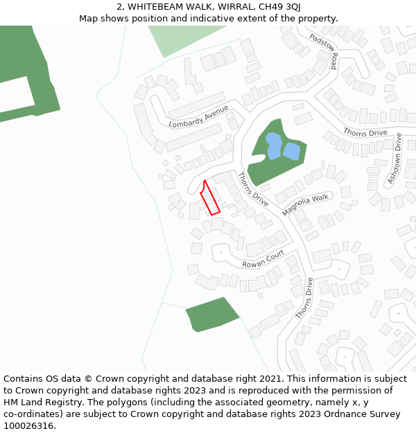 2, WHITEBEAM WALK, WIRRAL, CH49 3QJ: Location map and indicative extent of plot