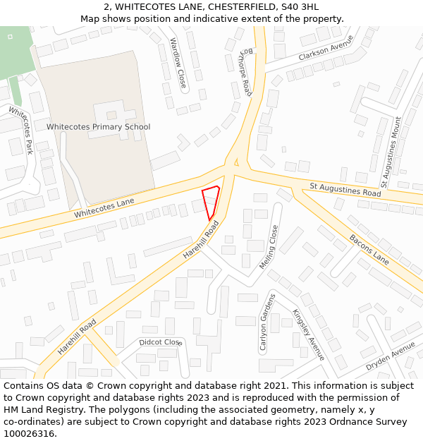 2, WHITECOTES LANE, CHESTERFIELD, S40 3HL: Location map and indicative extent of plot