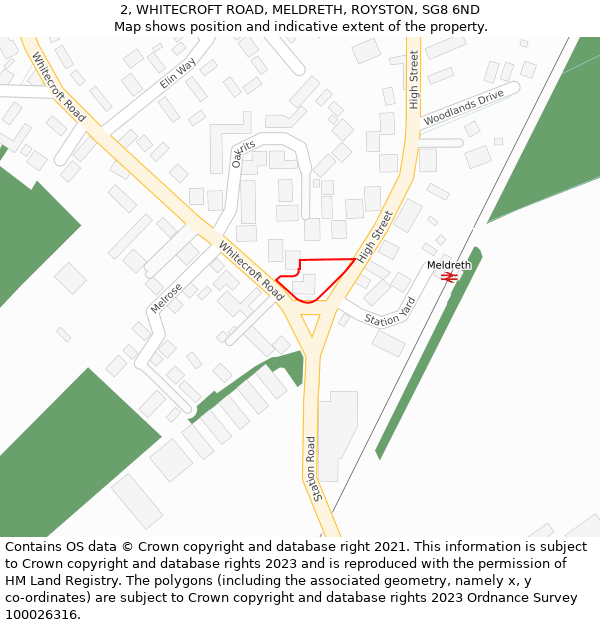 2, WHITECROFT ROAD, MELDRETH, ROYSTON, SG8 6ND: Location map and indicative extent of plot