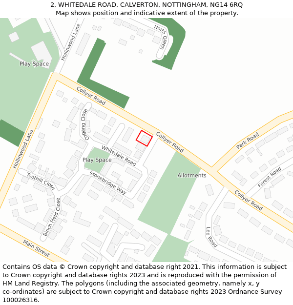 2, WHITEDALE ROAD, CALVERTON, NOTTINGHAM, NG14 6RQ: Location map and indicative extent of plot