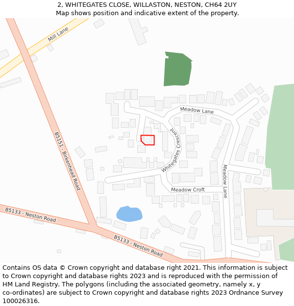 2, WHITEGATES CLOSE, WILLASTON, NESTON, CH64 2UY: Location map and indicative extent of plot