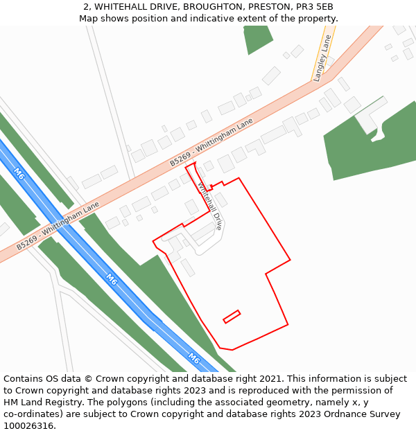 2, WHITEHALL DRIVE, BROUGHTON, PRESTON, PR3 5EB: Location map and indicative extent of plot